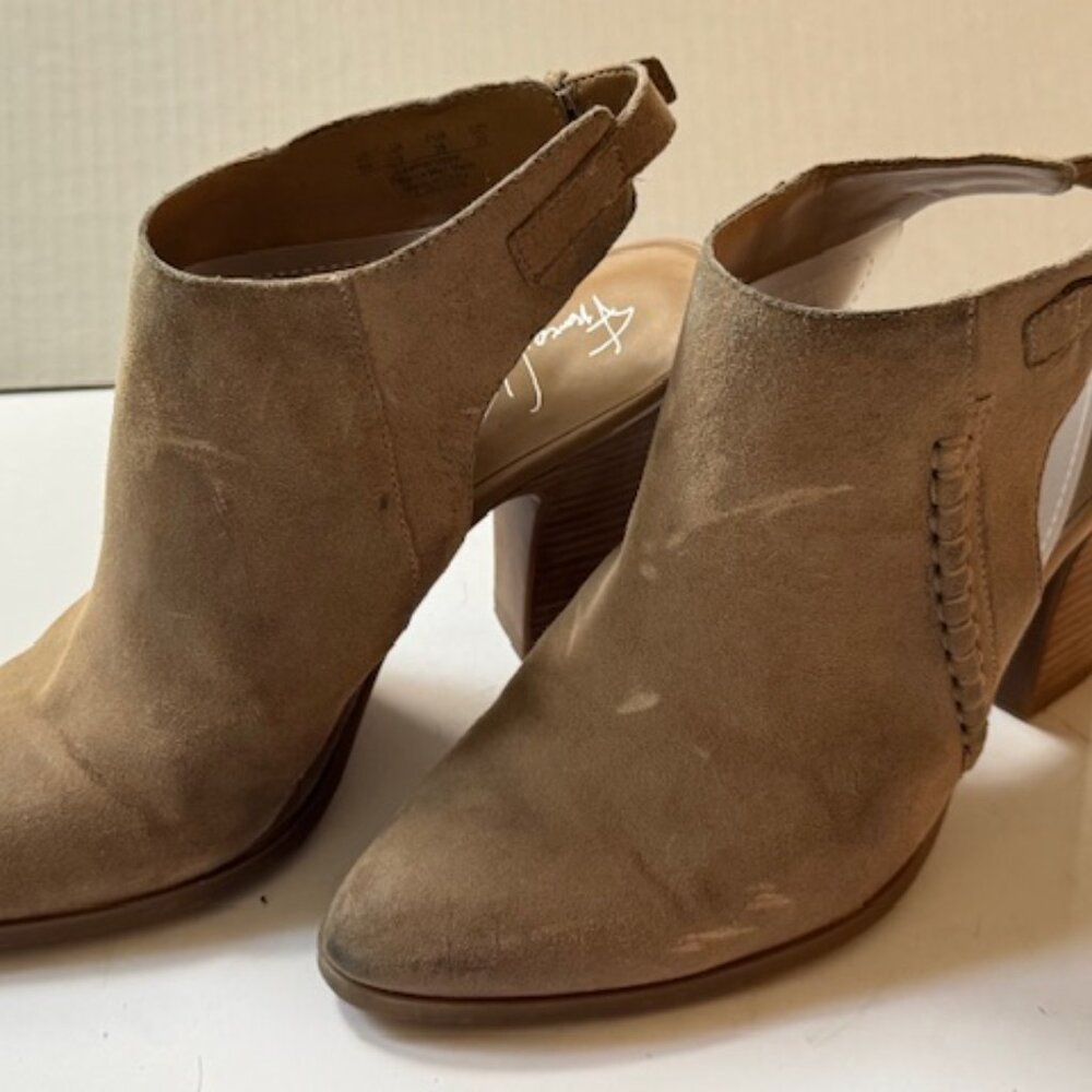 American Rag Suede Ankle Booties Slingback Heeled Casual Tan Shoes - size 8